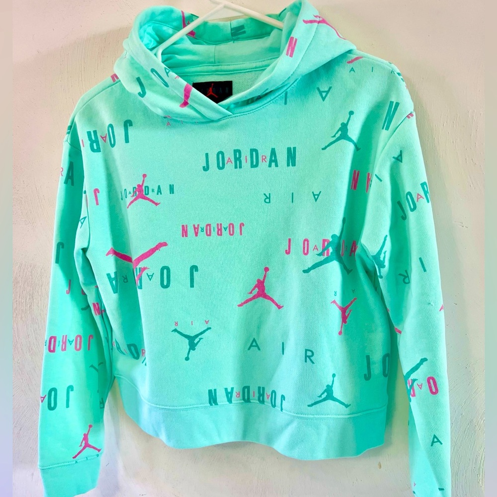 Jordan Girls Cropped Logo Sporty Sweatshirt Hoodie Size Large